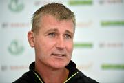 16 July 2012; Shamrock Rovers manager Stephen Kenny speaking to the media during a press conference ahead of their UEFA Champions League 2nd Qualifying Round, 1st Leg, match against FK Ekranas on Tuesday. Shamrock Rovers Press Conference, Tallaght Stadium, Tallaght, Co. Dublin. Picture credit: Barry Cregg / SPORTSFILE