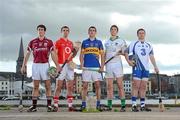 17 July 2012; At the launch of the 2012 GAA Hurling All-Ireland Senior Championship, in Waterford City, are, from left, David Burke, Galway, Brian Murphy, Cork, Patrick Maher, Tipperary, Nickie Quaid, Limerick, and Shane Walsh, Waterford, with the Liam MacCarthy Cup. Waterford. Picture credit: Stephen McCarthy / SPORTSFILE