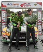 1 October 2017: Sam Moffett and Karl Atkinson beside their Ford Fiesta R5 celebrate after winning the Cork &quot;20&quot; International Rally round 6 and the Irish Tarmac Rally Championship in Macroom Co.Cork. Photo by Philip Fitzpatrick/Sportsfile Photo by Philip Fitzpatrick/Sportsfile