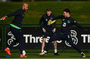 2 October 2017; Republic of Ireland's Darren Randolph, left, and Scott Hogan during squad training at the FAI National Training Centre in Abbotstown, Dublin. Photo by Stephen McCarthy/Sportsfile
