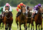 22 July 2012; Tannery, centre, with Wayne Lordan up, on the way to winning the Kilboy Estate Stakes from eventual second place Caponata, left, with Pat Smullen up, and eventual third place Up, with Joseph O'Brien up. Curragh Racecourse, the Curragh, Co. Kildare. Picture credit: Matt Browne / SPORTSFILE