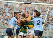 22 July 2012; Meath and Dublin players scuffle in the final minute of the match. Leinster GAA Football Senior Championship Final, Dublin v Meath, Croke Park, Dublin. Picture credit: Brian Lawless / SPORTSFILE