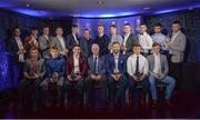 2 October 2017; In attendance at the Bord Gáis Energy Team of the Year Awards are, back row from left, Galway’s Sean Loftus, Limerick’s Aaron Gillane, Limerick’s Ronan Lynch, Kilkenny’s Conor Delaney, Limerick’s Kyle Hayes, judge Micheál Ó Domhnaill, judge Joe Canning, Limerick’s Cian Lynch, Cork’s Declan Dalton, Kilkenny’s Darren Brennan, Limerick’s Colin Ryan, Kilkenny’s Jason Cleere. Front row, from left, Limerick’s Peter Casey, Galway’s Conor Whelan, Limerick’s Sean Finn, judge Ger Cunningham, judge Ken McGrath, Limerick’s Robbie Hanley and Galway’s Thomas Monaghan, in Croke Park. Photo by Piaras Ó Mídheach/Sportsfile