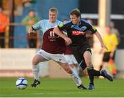 27 July 2012; David McMillan, UCD, in action against Derek Prendergast, Drogheda United. Airtricity League Premier Division, Drogheda United v UCD, Hunky Dorys Park, Drogheda, Co. Louth. Photo by Sportsfile