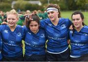 7 October 2017; Leinster captain Judy Bobbett, second right, talks to her team following their victory during the U18 Girls Interprovincial match between Leinster and Connacht at MU Barnhall RFC in Leixlip, Co Kildare. Photo by Seb Daly/Sportsfile
