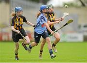 28 July 2012; Arlene Cushen, Dublin, in action against Mairead Power, left, and Noelle Maher, Kilkenny. All-Ireland Senior Camogie Championship, Quarter-Final Qualifier, Dublin v Kilkenny, O'Moore Park, Portlaoise, Co. Laois. Picture credit: Pat Murphy / SPORTSFILE