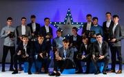 7 October 2017; Electric Ireland present the Minor Football Team of the Year, back row from left, Ross McGarry of Dublin, Barry Mahony of Kerry, Donal O’Sullivan of Kerry, Conor McCluskey of Derry,  Fiachra Clifford of Kerry, Peadar Ó Cofaigh Byrne of Dublin, Niall Donohue of Kerry, Oisin Pierson of Cavan, Oisin McWilliams of Derry, Cian Gammell of Kerry, and front row from left, Lorcan McWilliams of Derry, Deividas Uosis of Kerry, David Clifford of Kerry, Michael Potts of Kerry and Padraig McGrogan of Derry, with their 2017 Electric Ireland GAA Minor Star Awards as voted for by a panel of GAA legends which includes Oisin McConville, Andy McEntee, Donal Og Cusack and Mattie Kenny. Sponsor to the GAA Minor Championships, Electric Ireland today honoured 15 minor players from, football and 15 players from hurling at the inaugural annual Electric Ireland Minor Star Awards in Croke Park #GAAThisIsMajor.  Photo by Sam Barnes/Sportsfile