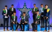 7 October 2017; Electric Ireland present the Kerry representatives of the Minor Football Teams of the Year, from left, Donal O'Sullivan, Michael Potts, Niall Donohue, David Clifford, Barry Mahony, Cian Gammell, Fiachra Clifford, and Deividas Uosis, with their 2017 Electric Ireland GAA Minor Star Awards as voted for by a panel of GAA legends which includes Oisin McConville, Andy McEntee, Donal Og Cusack and Mattie Kenny. Sponsor to the GAA Minor Championships, Electric Ireland today honoured 15 minor players from, football and 15 players from hurling at the inaugural annual Electric Ireland Minor Star Awards in Croke Park #GAAThisIsMajor Photo by Sam Barnes/Sportsfile