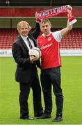 1 August 2012; St. Patrick's Athletic's new signing Vinny Flaherty with manager Liam Buckley after a press conference ahead of their side's UEFA Europa League, Third Qualifying Round, First Leg, game against Hannover 96 on Thursday night. St. Patrick's Athletic Press Conference, Richmond Park, Dublin. Picture credit: Matt Browne / SPORTSFILE