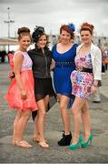 1 August 2012; Enjoying a day at the races are, from left to right, Rhiannon Craig, Molly Hughes, Debbie Costello and Niamh Hayde, all from Ballinrobe, Co. Mayo. Galway Racing Festival 2012, Ballybrit, Galway. Picture credit: Barry Cregg / SPORTSFILE