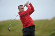 1 August 2012; Pat Murray, Limerick, watches his drive from the 14th tee during the semi-final of the South of Ireland Amateur Open Golf Championship. Lahinch Golf Club, Lahinch, Co. Clare. Picture credit: Diarmuid Greene / SPORTSFILE