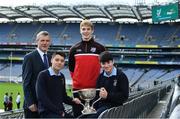10 October 2017; In attendance at Croke Park for the draw and launch of the Top Oil Leinster Schools Senior Football ‘A’ Championship was, Daniel Flynn of Kildare, with representatives of St Pat's Navan, from left, Colm O'Rourke, Dylan Keating and Aaron Lynch. Croke Park, Dublin. Photo by Sam Barnes/Sportsfile