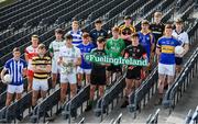 10 October 2017; In attendance at Croke Park for the draw and launch of the Top Oil Leinster Schools Senior Football ‘A’ Championship were, from left, Gavin Sheein of Good Counsel, Matt Moran of SC. Aodhain, Conor Cilleach of Colaiste Eoin, David Kelly of Sc. Mhuire Clane, Brian Deeny of St. Peter's Wexford, holding the Brother Bosco Cup, Martin Moloney of St. Mary's Knockbeg College, Robbie O'Connell of St. Mel's Longford, Ciarán Kelly of Moate CS, Oisin Donnelly of St. Benildus College, Conan O'Hara of Col Mhuire Mullingar, Niall Carty of Athlone CC, Cathal Farrell of St. Mary's Edenderry, Eoin Mulvihill of Marist Athlone, Cian Buckley of Patrician Newbridge, Killian Thompson of Naas CBS and James Murray of Maynooth Post Primary. Croke Park in Dublin. Photo by Sam Barnes/Sportsfile
