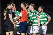 10 October 2017; Referee Paul McLaughlin with Brian Gartland of Dundalk and Shamrock Rovers players, from left, Ronan Finn, David Webster, Luke Byrne and Brandon Miele during the Irish Daily Mail FAI Cup Semi-Final Replay match between Shamrock Rovers and Dundalk at Tallaght Stadium in Tallaght, Dublin. Photo by Stephen McCarthy/Sportsfile