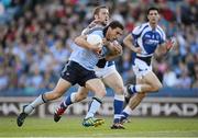 4 August 2012; Bernard Brogan, Dublin, under pressure from Cahir Healy, Laois. GAA Football All-Ireland Senior Championship Quarter-Final, Dublin v Laois, Croke Park, Dublin. Picture credit: Ray McManus / SPORTSFILE