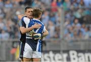 4 August 2012; Dublin goalkeeper Stephen Cluxton with Michael John Tierney, Laois, after the match. GAA Football All-Ireland Senior Championship Quarter-Final, Dublin v Laois, Croke Park, Dublin. Picture credit: Brian Lawless / SPORTSFILE