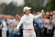 5 August 2012; Catriona Matthew, Scotland, celebrates after winning the Ladies Irish Open, on the 18th green, during day 3 of the Ladies Open Golf Championship, supported by Fáilte Ireland. Killeen Castle, Dunsany, Co. Meath. Picture credit: Matt Browne / SPORTSFILE