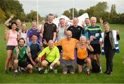 14 October 2017; Fionbarr O'Brien, front row, second from right, from Swords, Dublin, who completed his 200th parkrun, with friends after the run. Vhi ambassador and Olympian David Gillick also attended the Malahide parkrun where Vhi hosted a special event to celebrate their partnership with parkrun Ireland. David was on hand to lead the warm up for parkrun participants before completing the 5km course alongside newcomers and seasoned parkrunners alike. Vhi provided walkers, joggers, runners and volunteers at Malahide parkrun with a variety of refreshments in the Vhi Relaxation Area at the finish line. A qualified physiotherapist was also available to guide participants through a post event stretching routine to ease those aching muscles.  parkruns take place over a 5km course weekly, are free to enter and are open to all ages and abilities, providing a fun and safe environment to enjoy exercise. To register for a parkrun near you visit www.parkrun.ie. New registrants should select their chosen event as their home location. You will then receive a personal barcode which acts as your free entry to any parkrun event worldwide. Photo by Cody Glenn/Sportsfile