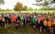 14 October 2017; Vhi ambassador and Olympian David Gillick and race director Ruth Bannon and runners at the start of the Malahide parkrun as Vhi hosted a special event to celebrate their partnership with parkrun Ireland. David was on hand to lead the warm up for parkrun participants before completing the 5km course alongside newcomers and seasoned parkrunners alike. Vhi provided walkers, joggers, runners and volunteers at Malahide parkrun with a variety of refreshments in the Vhi Relaxation Area at the finish line. A qualified physiotherapist was also available to guide participants through a post event stretching routine to ease those aching muscles.  parkruns take place over a 5km course weekly, are free to enter and are open to all ages and abilities, providing a fun and safe environment to enjoy exercise. To register for a parkrun near you visit www.parkrun.ie. New registrants should select their chosen event as their home location. You will then receive a personal barcode which acts as your free entry to any parkrun event worldwide. Photo by Cody Glenn/Sportsfile