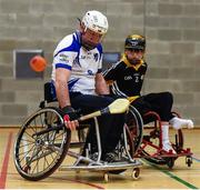 14 October 2017; Pat Carty of Connacht, left, in action against Ruairí Haffey of Ulster during the M. Donnelly GAA Wheelchair Hurling All-Ireland Finals at Knocknarea Arena, I.T Sligo in Sligo. Photo by Seb Daly/Sportsfile