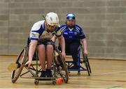 14 October 2017; Aidan Hynes of Connacht shoots to score his side's first goal of the game against Munster, during the M. Donnelly GAA Wheelchair Hurling All-Ireland Finals at Knocknarea Arena, I.T Sligo in Sligo. Photo by Seb Daly/Sportsfile