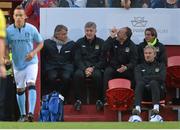 5 August 2012; Manchester City manager Roberto Mancini, left, with his assistant coaches Brian Kidd, centre, and David Platt, during the game. Soccer Friendly, Limerick FC v Manchester City, Thomond Park, Limerick. Picture credit: Diarmuid Greene / SPORTSFILE
