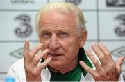 12 August 2012; Republic of Ireland manager Giovanni Trapattoni speaking to the media during a press conference. Republic of Ireland Press Conference, Gannon Park, Malahide, Dublin. Photo by Sportsfile