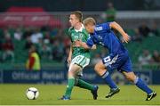 15 August 2012; Shane Ferguson, Northern Ireland, in action against Njazi Kuqi, Finland. Vauxhall International Challenge Match, Northern Ireland v Finland, Windsor Park, Belfast, Co. Antrim. Picture credit: Oliver McVeigh / SPORTSFILE