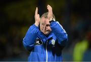 15 August 2012; Northern Ireland manager Michael O'Neill applauds the fans at the end of the game. Vauxhall International Challenge Match, Northern Ireland v Finland, Windsor Park, Belfast, Co. Antrim. Picture credit: Oliver McVeigh / SPORTSFILE