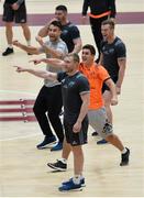 23 October 2017; Munster players Keith Earls, Ian Keatley, Conor Murray, Stephen Fitzgerald, and Sam Arnold during a game of foot tennis at Munster Rugby Squad Training at the University of Limerick in Limerick. Photo by Diarmuid Greene/Sportsfile