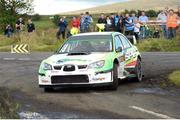 17 August 2012; Daragh O'Riordan and Tony McDaid, in their Subaru Impreza, in action during SS1 of the Ulster Rally -  Round 5 of the Irish Tarmac Rally Championship, Antrim. Picture credit: Philip Fitzpatrick / SPORTSFILE
