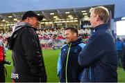 28 October 2017; Ulster head coach Jono Gibbes, left, in conversation with Leinster head coach Leo Cullen, right and Leinster scrum coach John Fogarty ahead of the Guinness PRO14 Round 7 match between Ulster and Leinster at the Kingspan Stadium in Belfast. Photo by Ramsey Cardy/Sportsfile