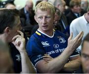 21 August 2012; Leinster captain Leo Cullen in coversation with Leinster team manager Guy Easterby at the launch of the Celtic League, rugby's premier professional club competition in Ireland, Italy, Scotland and Wales. Celtic League Season 2012/13 Launch, Riverside Museum, Glasgow, Scotland. Picture credit: Jeff Holmes / SPORTSFILE