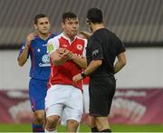 24 August 2012; James Chambers , St Patrick's Athletic, makes a claim for handball to referee Neil Doyle. Airtricity League Premier Division, St Patrick's Athletic v Sligo Rovers, Richmond Park, Inchicore, Dublin. Picture credit: Brian Lawless / SPORTSFILE