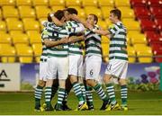 24 August 2012; The Shamrock Rovers players celebrate after Thomas Stewart, hidden, scored a goal for his side. 2012 FAI Ford Cup, Third Round, Shamrock Rovers v Cork City, Tallaght Stadium, Tallaght, Co. Dublin. Picture credit: Pat Murphy / SPORTSFILE