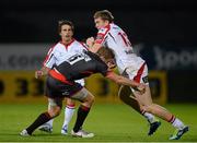 24 August 2012; Chris Farrell, Ulster, is tackled by Luke Fielden, Newcastle Falcons. Pre-Season Friendly, Ulster v Newcastle Falcons, Ravenhill Park, Belfast, Co. Antrim. Picture credit: Oliver McVeigh / SPORTSFILE