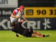 24 August 2012; Niall O'Connor, Ulster, is tackled by Jamie Helleur, Newcastle Falcons. Pre-Season Friendly, Ulster v Newcastle Falcons, Ravenhill Park, Belfast, Co. Antrim. Picture credit: Oliver McVeigh / SPORTSFILE