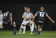 24 August 2012; Leo Cullen, Leinster, is tackled by Richie Gray and Dave Seymour, Sale Sharks. Pre-Season Friendly, Sale Sharks v Leinster, Salford City Stadium, Manchester, England. Picture credit: Matt Impey / SPORTSFILE