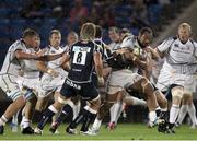 24 August 2012; Leo Auva'a, Leinster, is tackled by Danny Cipriani, Sale Sharks. Pre-Season Friendly, Sale Sharks v Leinster, Salford City Stadium, Manchester, England. Picture credit: Matt Impey / SPORTSFILE