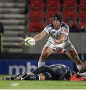 24 August 2012; Isaac Boss, Leinster, passes the ball. Pre-Season Friendly, Sale Sharks v Leinster, Salford City Stadium, Manchester, England. Picture credit: Matt Impey / SPORTSFILE