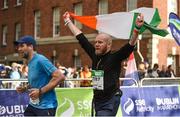 29 October 2017; Carl Barnes celebrates finishing the SSE Airtricity Dublin Marathon 2017 in Dublin City. 20,000 runners took to the Fitzwilliam Square start line to participate in the 38th running of the SSE Airtricity Dublin Marathon, making it the fifth largest marathon in Europe. Photo by Cody Glenn/Sportsfile
