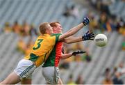 26 August 2012; Adam Gallagher, Mayo, in action against Brian Power, Meath. Electric Ireland GAA Football All-Ireland Minor Championship Semi-Final, Meath v Mayo, Croke Park, Dublin. Picture credit: Dáire Brennan / SPORTSFILE