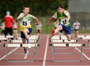26 August 2012; Oisin Maunsell, right, from Abbeydorney and Kilflynn, Co. Kerry, and Michael Lown, from Shinrone and Coolderry, Co. Offaly competing in the Boy's U-10 60m Hurdles Final. Community Games National Finals Weekend, Athlone, Co. Westmeath. Picture credit: David Maher / SPORTSFILE