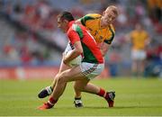 26 August 2012; Shane Hennelly, Mayo, in action against Brian Power, Meath. Electric Ireland GAA Football All-Ireland Minor Championship Semi-Final, Meath v Mayo, Croke Park, Dublin. Picture credit: Ray McManus / SPORTSFILE