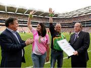 26 August 2012; Nicola and Martin McBride, from Kerrykeel, Co. Donegal, who were the 1,000,000th GAA Championship Spectator of 2012, with GAA President Liam Ó Néill and Peter McKenna, Stadium & Commercial Director. The 1,000,000th Championship Spectator of 2012, Croke Park, Dublin. Picture credit: Ray McManus / SPORTSFILE