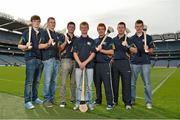 28 August 2012; The 40th Annual One Direct Kilmacud Crokes All-Ireland Senior Hurling Sevens Competition was launched today in Croke Park. In attendance at the launch are, from left, Cian MacGabhann, Dublin, Caolan Conway, Dublin, Bill O'Carroll, Dublin, Oisín O'Rorke, Dublin, Jack Dougan, Kilmacud Crokes, Niall Corcoran, Dublin, and Robert Muphy, Dublin. Croke Park, Dublin. Picture credit: Barry Cregg / SPORTSFILE