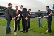 28 August 2012; The 40th Annual One Direct Kilmacud Crokes All-Ireland Senior Hurling Sevens Competition was launched today in Croke Park. In attendance at the launch are, from left, former Galway hurler Ollie Canning, One Direct Managing Director David Egan, and former Kilkenny hurler Eddie Brennan, Jack Dougan, Kilmacud Crokes, Caolan Conway, Dublin, and Niall Corcoran, Dublin. Croke Park, Dublin. Picture credit: Barry Cregg / SPORTSFILE