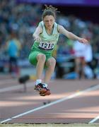 31 August 2012; Ireland's Heather Jameson, from Garristown, Dublin, competes in the long jump - T37 final. Jameson jumped a new personal best while finishing 7th in the event overall London 2012 Paralympic Games, Athletics, Olympic Stadium, Olympic Park, Stratford, London, England. Picture credit: Brian Lawless / SPORTSFILE