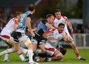 31 August 2012; Nick Williams, Ulster, is tackled by Chris Fusaro, Glasgow Warriors. Cletic League, Round 1, Ulster v Glasgow Warriors, Ravenhill Park, Belfast, Co. Antrim. Picture credit: Oliver McVeigh / SPORTSFILE