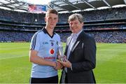 2 September 2012; Shane Carthy, Dublin, is presented with his Electric Ireland Man of the Match Award by Pat O'Doherty, Chief Executive, ESB. Croke Park, Dublin. Picture credit: Brendan Moran / SPORTSFILE